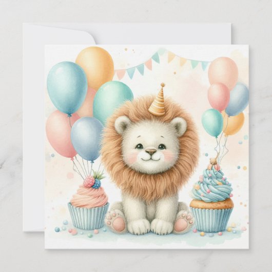 かわいいライオンの誕生日 カード (正面)