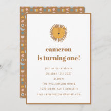 かわいいライオンの赤ちゃん子供動物の1歳の誕生日パーティー