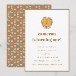 かわいいライオンの赤ちゃん子供動物の1歳の誕生日パーティー 招待状