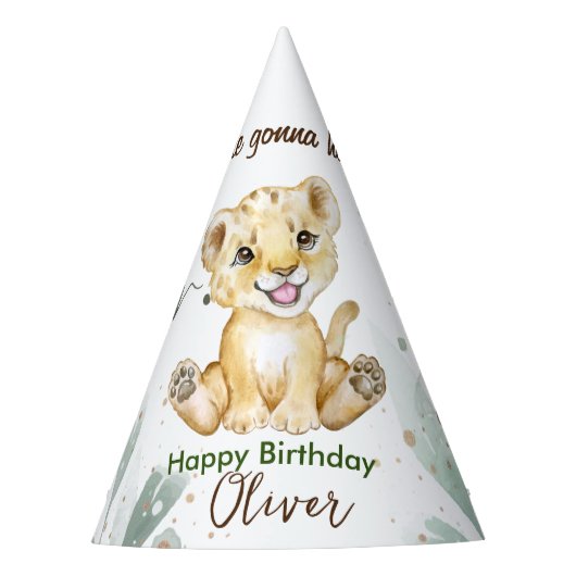 かわいいライオンの赤ちゃん 子供の誕生日 パーティーハット (正面)