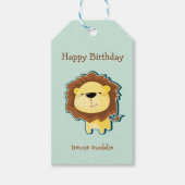 かわいいライオンの青い模様の誕生日 ギフトタグ (正面)
