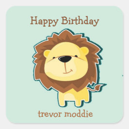 かわいいライオンの青い模様の誕生日 スクエアシール