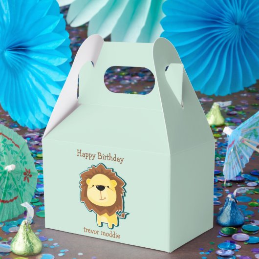 かわいいライオンの青い模様の誕生日 フェイバーボックス (パーティー)