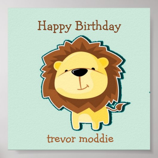 かわいいライオンの青い模様の誕生日 ポスター (正面)