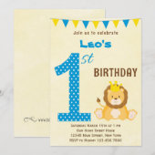 かわいいライオンの1歳誕生日招待状 招待状 (正面/裏面)