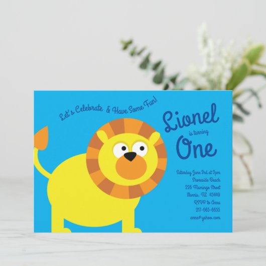 かわいいライオンキッズ1歳の誕生日パーティの招待状 招待状 (スタンド正面)