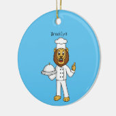 かわいいライオンシェフ漫画イラストレーション セラミックオーナメント (左)