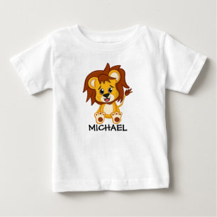かわいいライオンジャングルの漫画動物園サファリ名 ベビーTシャツ