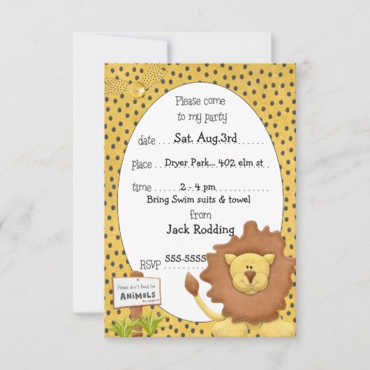 かわいいライオンバースデーパーティ招待状 招待状 (正面)