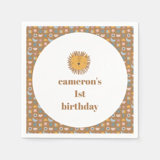 かわいいライオンベビーキッズアニマルカスタムバースデーパーティー スタンダードカクテルナプキン (正面)