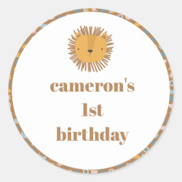 かわいいライオンベビーキッズアニマルカスタムバースデーパーティー ラウンドシール