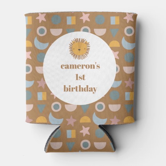 かわいいライオンベビーキッズアニマルカスタムバースデーパーティー 缶クーラー (正面)