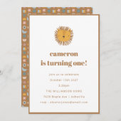 かわいいライオンベビーキッズアニマル第1誕生日パーティー 招待状 (正面/裏面)