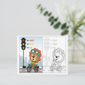 かわいいライオン乗りモーターサイクルカラーリング活動 ポストカード (スタンド正面)