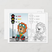 かわいいライオン乗りモーターサイクルカラーリング活動 ポストカード (正面/裏面)