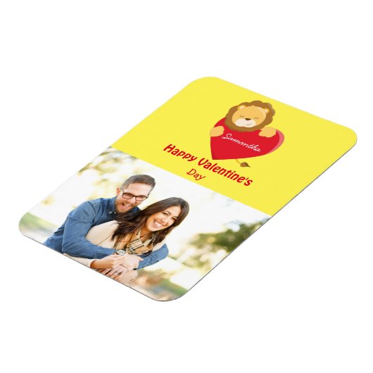 かわいいライオン写真バレンタインデイイエロー マグネット (左側)