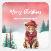 かわいいライオン動物ワイルドサンタクリスマスパーティーの子供 スクエアシール (正面)