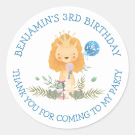 かわいいライオン名ありがとう少年3歳の誕生日 ラウンドシール