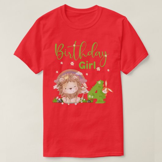 かわいいライオン四歳の誕生日ガール Tシャツ (デザイン正面)