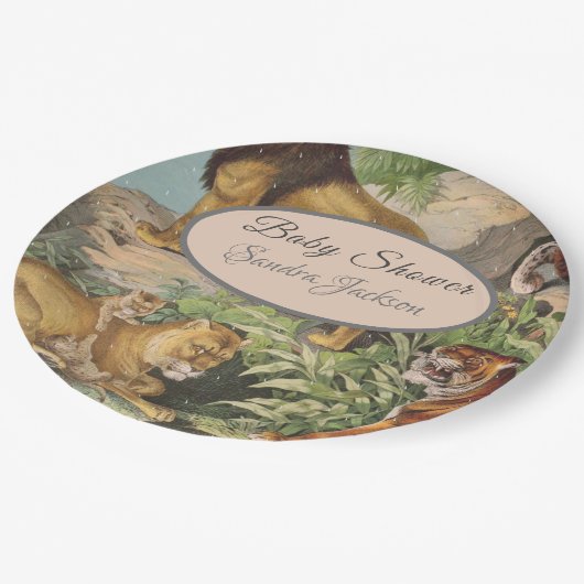 かわいいライオン猫ジャングルダスティブルーボイルベビーシャワー ペーパープレート (アングル)