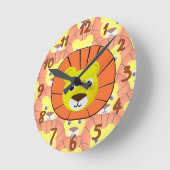 かわいいライオン顔オールオーバープリントパターン ラウンド壁時計 (傾斜)