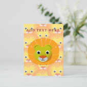 かわいいライオン顔オールオーバーヴィンテージプリントパターン ポストカード (スタンド正面)