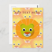 かわいいライオン顔オールオーバーヴィンテージプリントパターン ポストカード (正面/裏面)