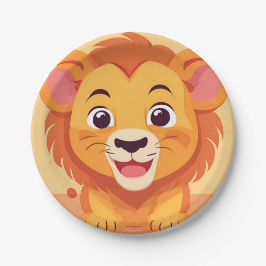 かわいいライオン顔サファリワイルドジャングルバースデーパーティー ペーパープレート (正面)
