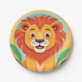 かわいいライオン顔サファリワイルドジャングルバースデーパーティー ペーパープレート (正面)