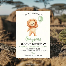 かわいいライオン風船の淡緑色の誕生日パーティー 招待状