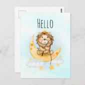 かわいいライオン魚釣りオンザムーンウォーターカラーハロー ポストカード (正面/裏面)