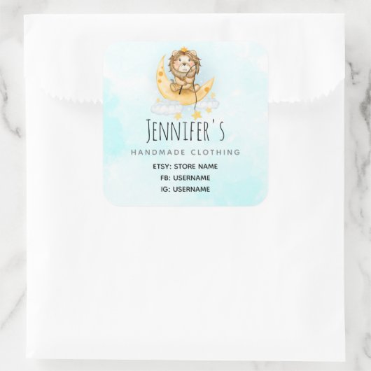 かわいいライオン魚釣りオンザムーンウォーターカラービジネス スクエアシール (バッグ)