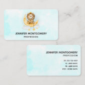 かわいいライオン魚釣りオンザムーンウォーターカラービジネス 名刺 (正面/裏面)