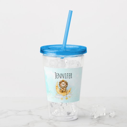 かわいいライオン魚釣りオンザムーンウォーターカラー アクリルタンブラー (アイス裏面)