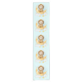 かわいいライオン魚釣りオンザムーンウォーターカラー ショートテーブルランナー (正面)