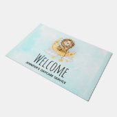 かわいいライオン魚釣りオンザムーンウォーターカラー ドアマット (アングル)