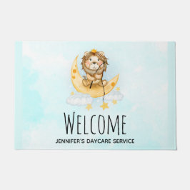 かわいいライオン魚釣りオンザムーンウォーターカラー ドアマット