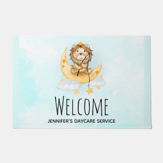 かわいいライオン魚釣りオンザムーンウォーターカラー ドアマット (正面)