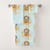 かわいいライオン魚釣りオンザムーンウォーターカラー バスタオルセット (インサイチュ)