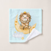 かわいいライオン魚釣りオンザムーンウォーターカラー バスタオルセット (ウォッシュタオル)