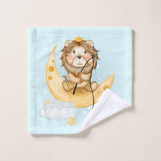 かわいいライオン魚釣りオンザムーンウォーターカラー バスタオルセット (ウォッシュタオル)