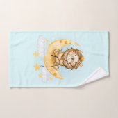 かわいいライオン魚釣りオンザムーンウォーターカラー バスタオルセット (ハンドタオル)