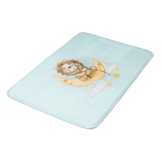 かわいいライオン魚釣りオンザムーンウォーターカラー バスマット (アングル)