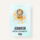 かわいいライオン魚釣りオンザムーンウォーターカラー バッジ (正面)