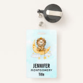 かわいいライオン魚釣りオンザムーンウォーターカラー バッジ (裏面リトラクタブル付き)