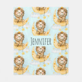 かわいいライオン魚釣りオンザムーンウォーターカラー フリースブランケット (正面)