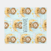 かわいいライオン魚釣りオンザムーンウォーターカラー フリースブランケット (正面(横))