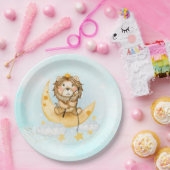 かわいいライオン魚釣りオンザムーンウォーターカラー ペーパープレート (パーティー)