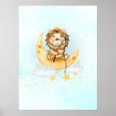 かわいいライオン魚釣りオンザムーンウォーターカラー ポスター (正面)