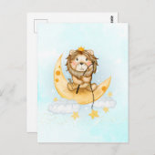 かわいいライオン魚釣りオンザムーンウォーターカラー ポストカード (正面/裏面)